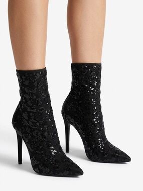Call it Spring Black Sequin Pointed Sock Booties - Women's 10